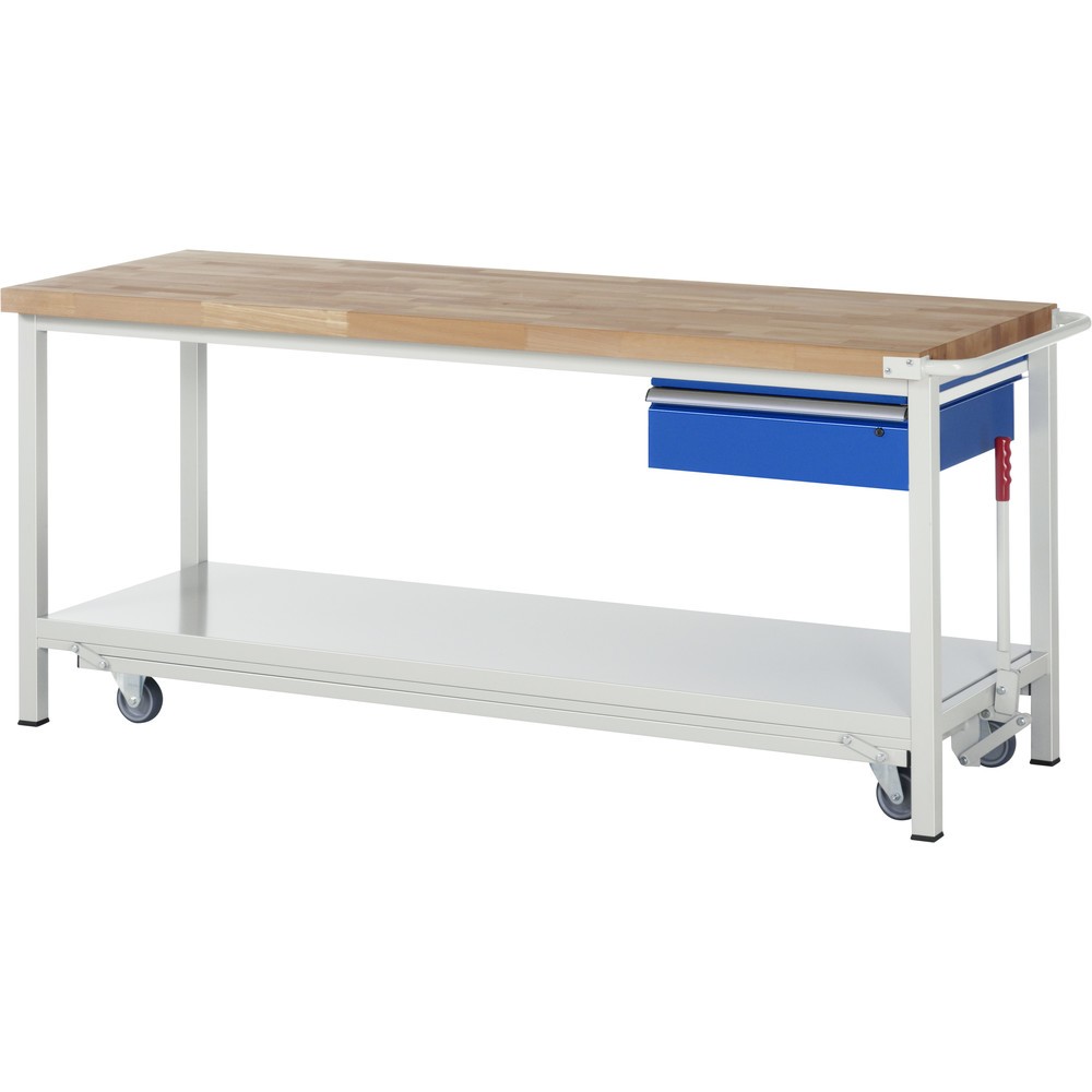 Imagen del producto: Banco de trabajo RAU serie 8000 con bastidor con ruedas abatible, HxAxF 880 x 2.000 x 700 mm, estante inferior, 1 cajón, ErgoScript®