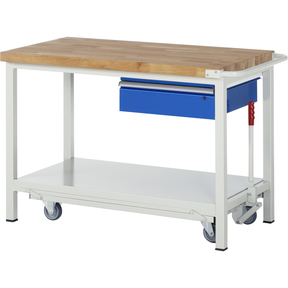 Imagen del producto: Banco de trabajo RAU serie 8000 con bastidor con ruedas abatible, HxAxF 880 x 1.250 x 700 mm, estante inferior, 1 cajón, ErgoScript®