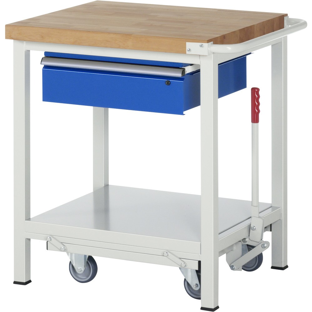 Número de imagen del producto 1: Banco de trabajo RAU serie 8000 con bastidor con ruedas abatible, HxAxF 880 x 750 x 700 mm, estante inferior, 1 cajón, ErgoScript®