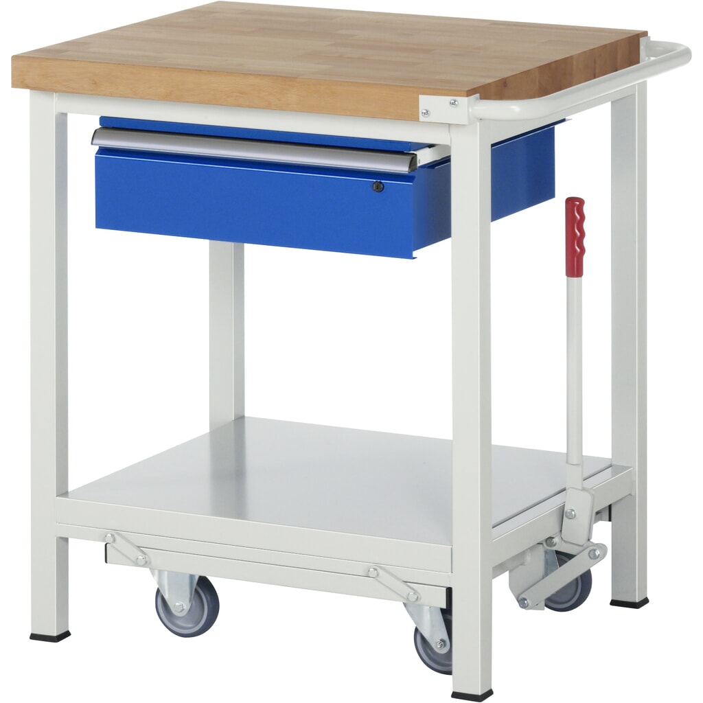 Imagen del producto: Banco de trabajo RAU serie 8000 con bastidor con ruedas abatible, HxAxF 880 x 750 x 700 mm, estante inferior, 1 cajón, ErgoScript®