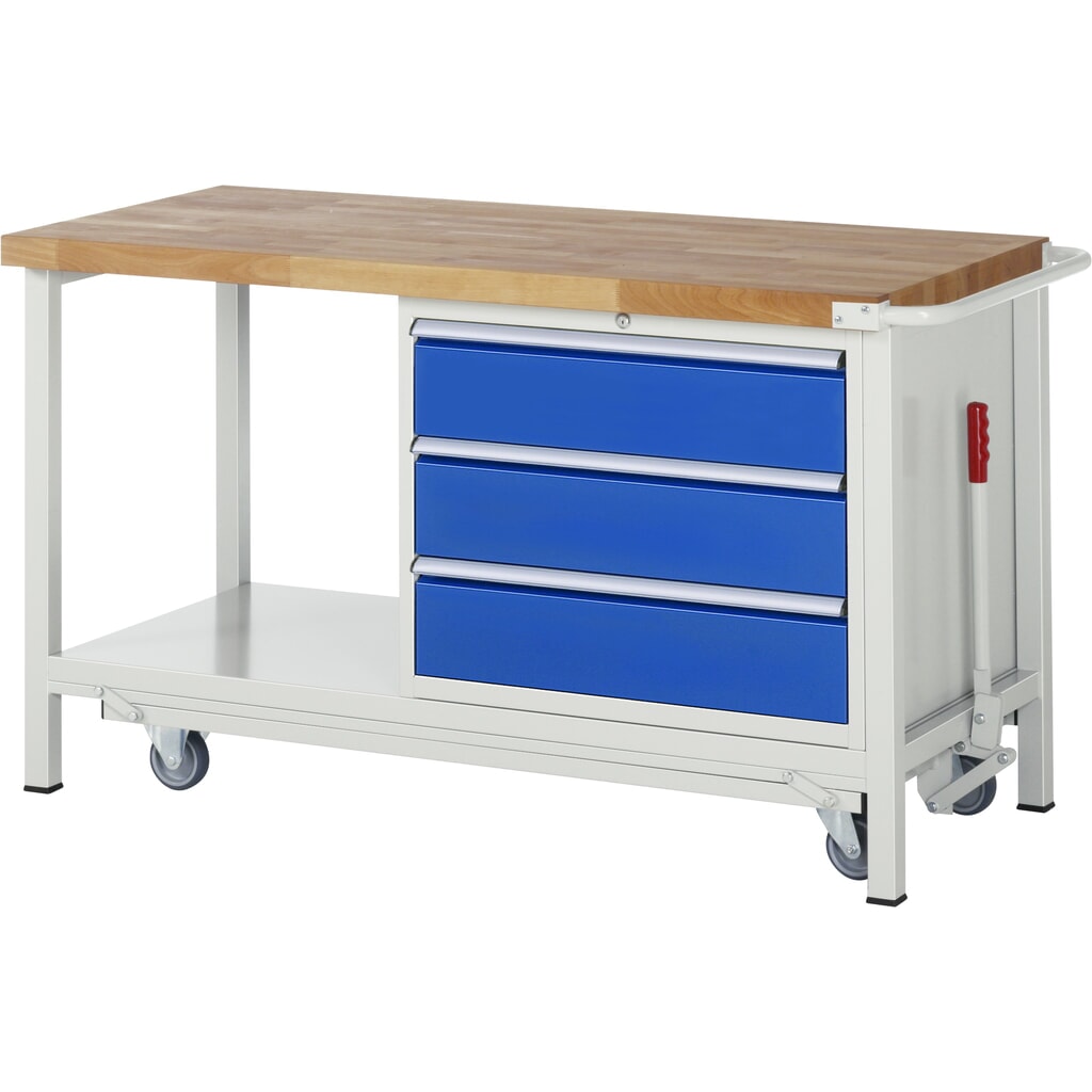 Banco de trabajo RAU serie 8000 con bastidor con ruedas abatible, 1 contenedores, 1 estante inferior, HxAxF 880 x 1.500 x 700 mm, 3 cajones extraíbles al 90%, ancho 680 mm, ErgoScript Imagen del producto: Banco de trabajo RAU serie 8000 con bastidor con ruedas abatible, 1 contenedores, 1 estante inferior, HxAxF 880 x 1.500 x 700 mm, 3 cajones extraíbles al 90%, ancho 680 mm, ErgoScript