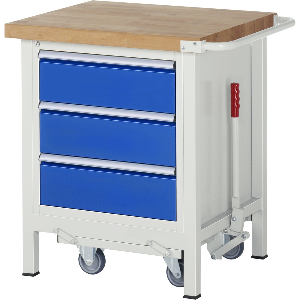 Número de imagen del producto 1: Banco de trabajo RAU serie 8000 con bastidor con ruedas abatible, 1 contenedor, HxAxF 880 x 750 x 700 mm, 3 cajones extraíbles al 90 %, ancho 490 mm, ErgoScript