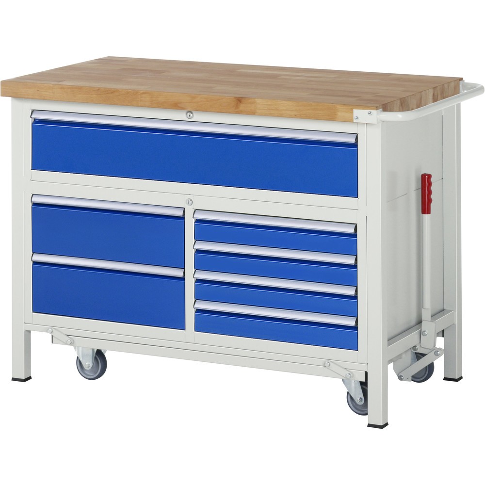 Imagen del producto: Banco de trabajo RAU serie 8000 con bastidor con ruedas abatible, 1 contenedor triple, HxAxF 920 x 1.250 x 700 mm, 7 cajones extraíbles al 90 %