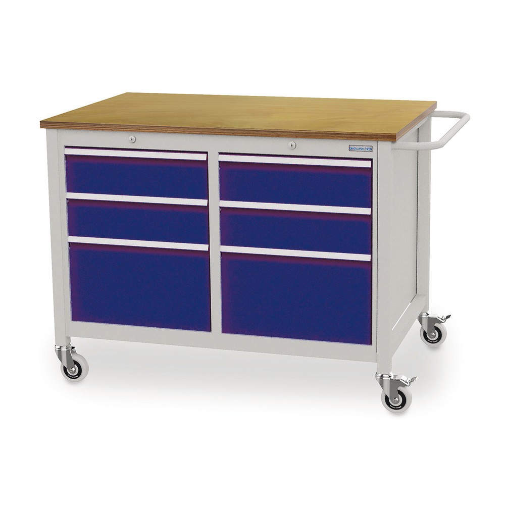 Número de imagen del producto 1: Banco de trabajo con ruedas Bedrunka+Hirth, 6 cajones, azul genciana