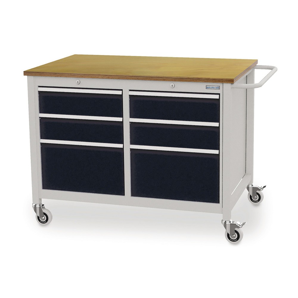 Número de imagen del producto 1: Banco de trabajo con ruedas Bedrunka+Hirth, 6 cajones, negro intenso