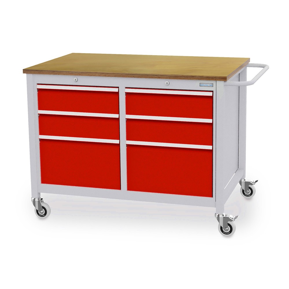 Imagen del producto: Banco de trabajo con ruedas Bedrunka+Hirth, 6 cajones, rojo tráfico