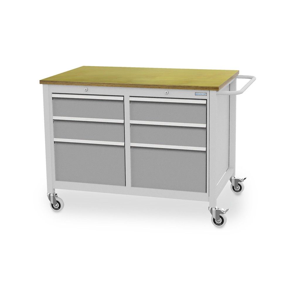 Número de imagen del producto 1: Banco de trabajo con ruedas Bedrunka+Hirth, 6 cajones, aluminio blanco