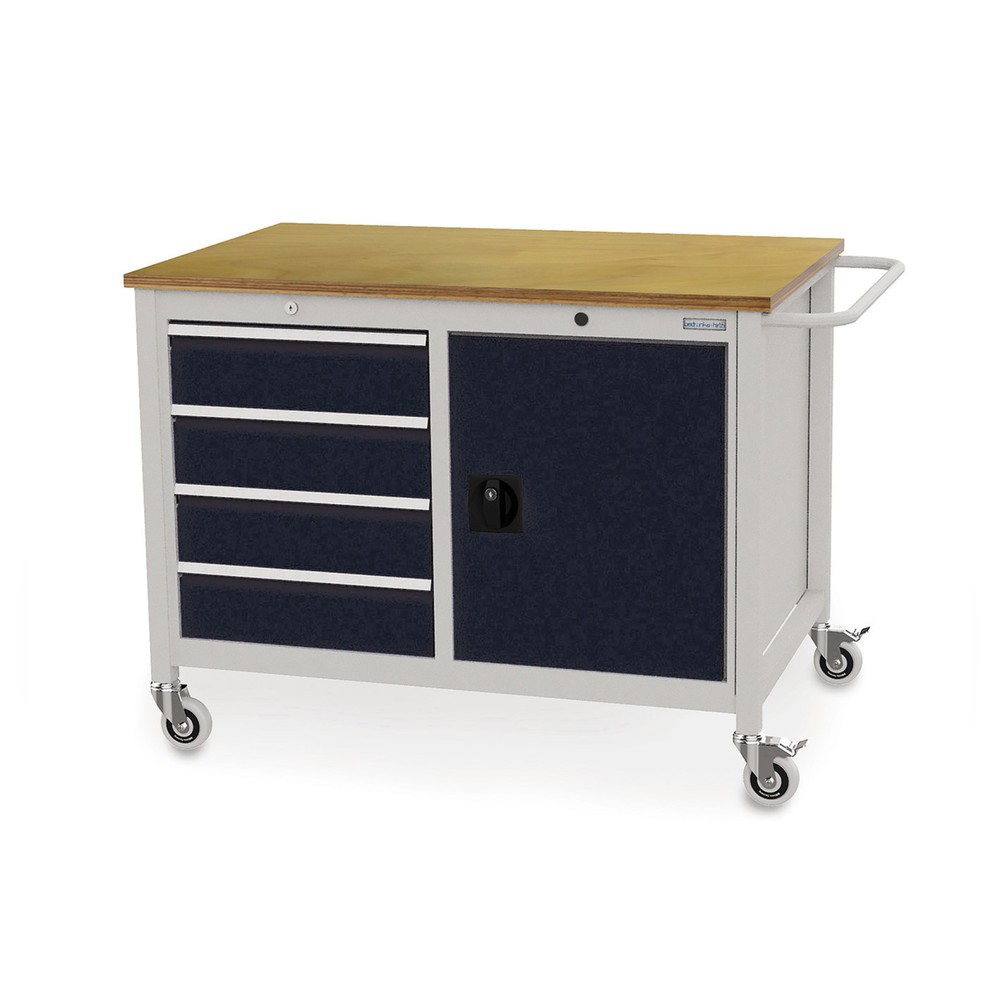 Número de imagen del producto 1: Banco de trabajo con ruedas Bedrunka+Hirth, armario, 4 cajones, negro intenso