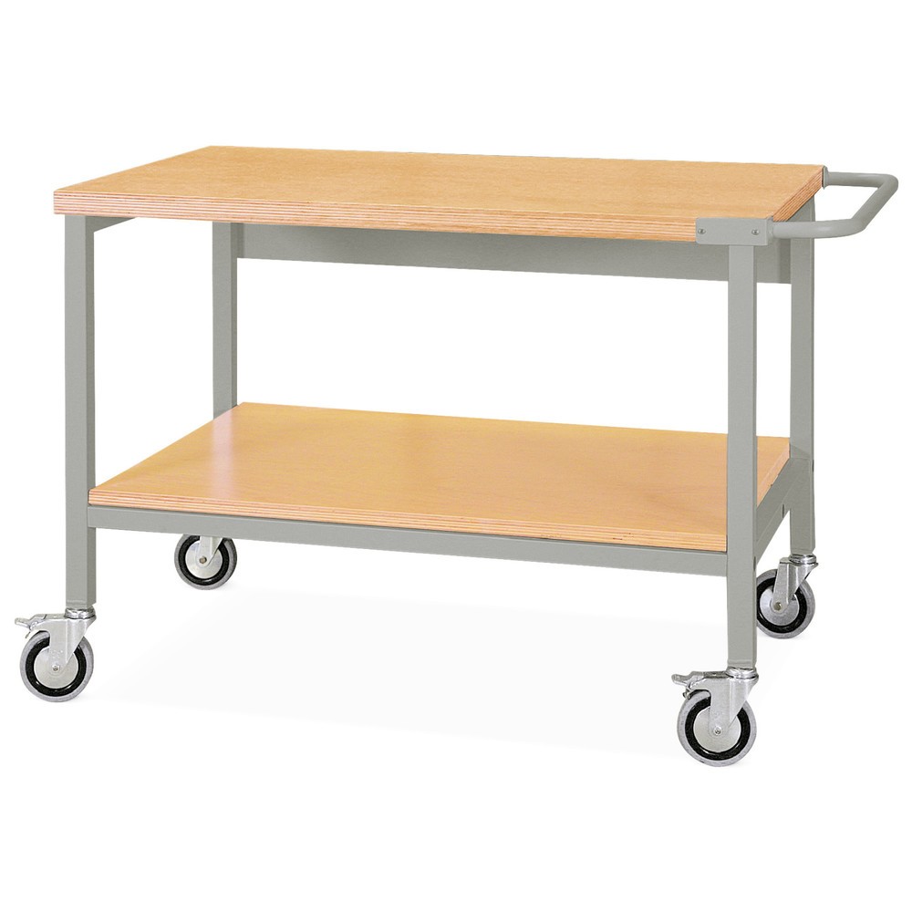 Imagen del producto: Banco de trabajo móvil con ruedas, 2 estantes de madera de 1.500 x 750 mm, CC 400 kg