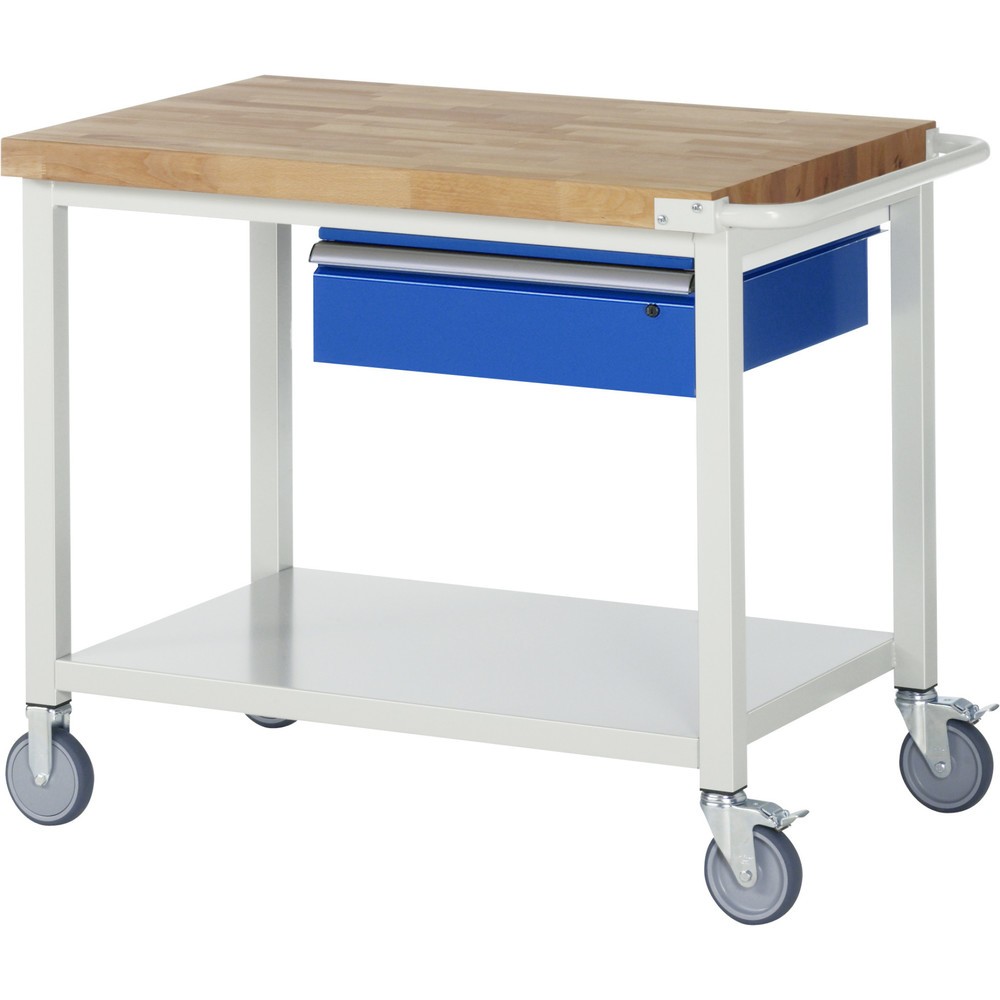 Imagen del producto: Banco de trabajo con ruedas RAU, serie 8000, H x A x F 880 x 1.000 x 700 mm, estante inferior con 1 cajón a la derecha