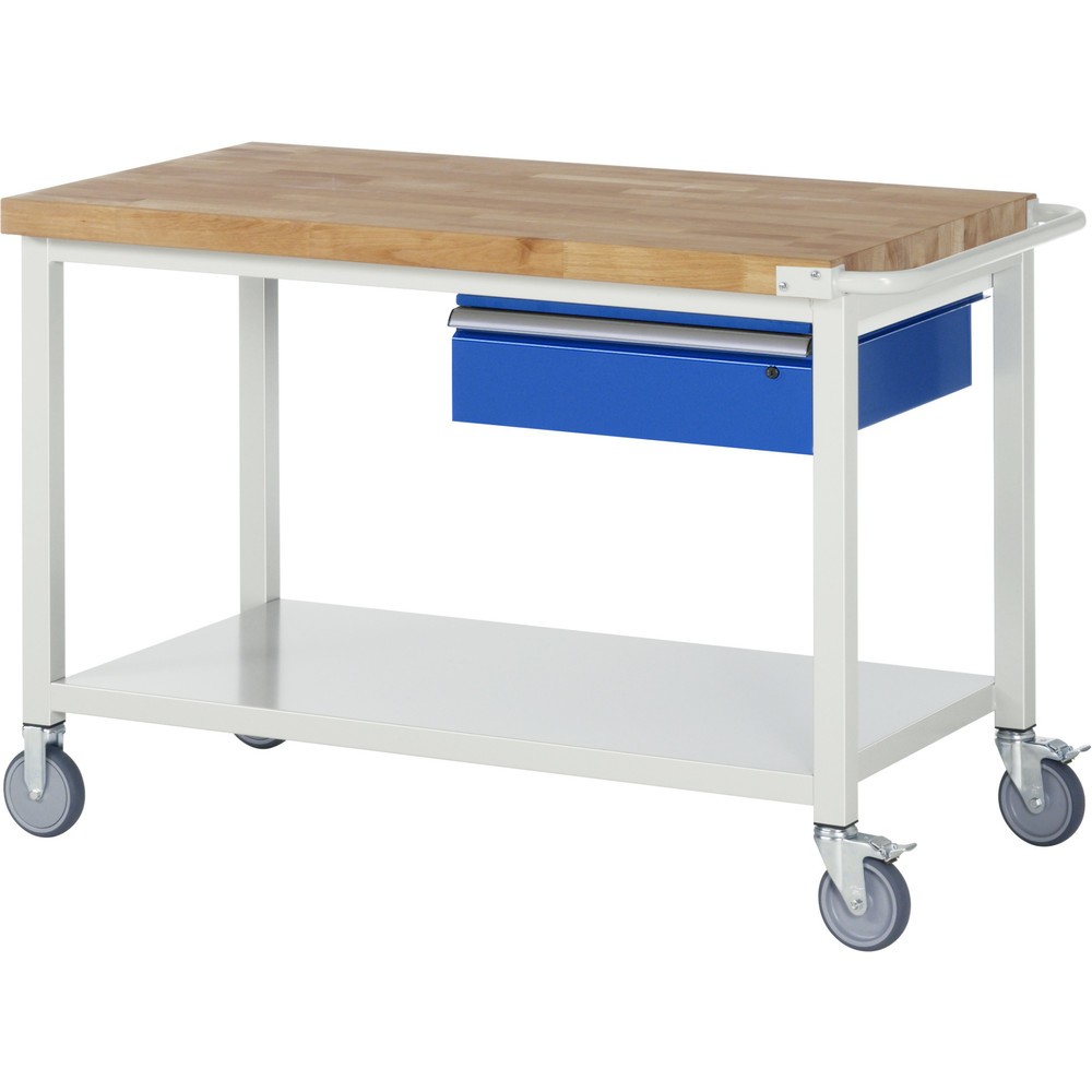 Imagen del producto: Banco de trabajo con ruedas RAU, serie 8000, H x A x F 880 x 1.250 x 700 mm, estante inferior con 1 cajón a la derecha