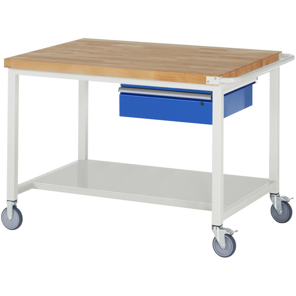 Imagen del producto: Banco de trabajo con ruedas RAU, serie 8000, H x A x F 880 x 1.250 x 900 mm, estante inferior con 1 cajón a la derecha