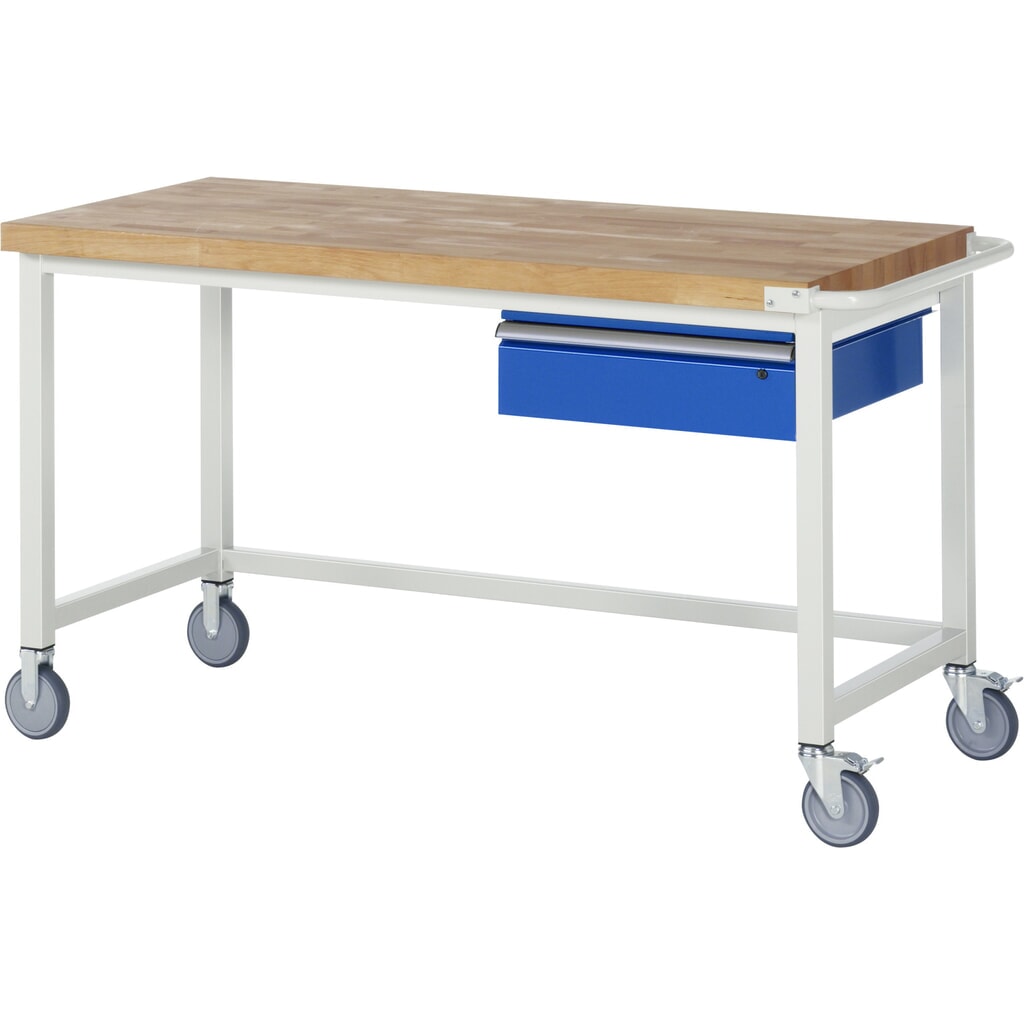 Imagen del producto: Banco de trabajo con ruedas RAU, serie 8000, H x A x F 880 x 1.500 x 700 mm, con 1 cajón a la derecha