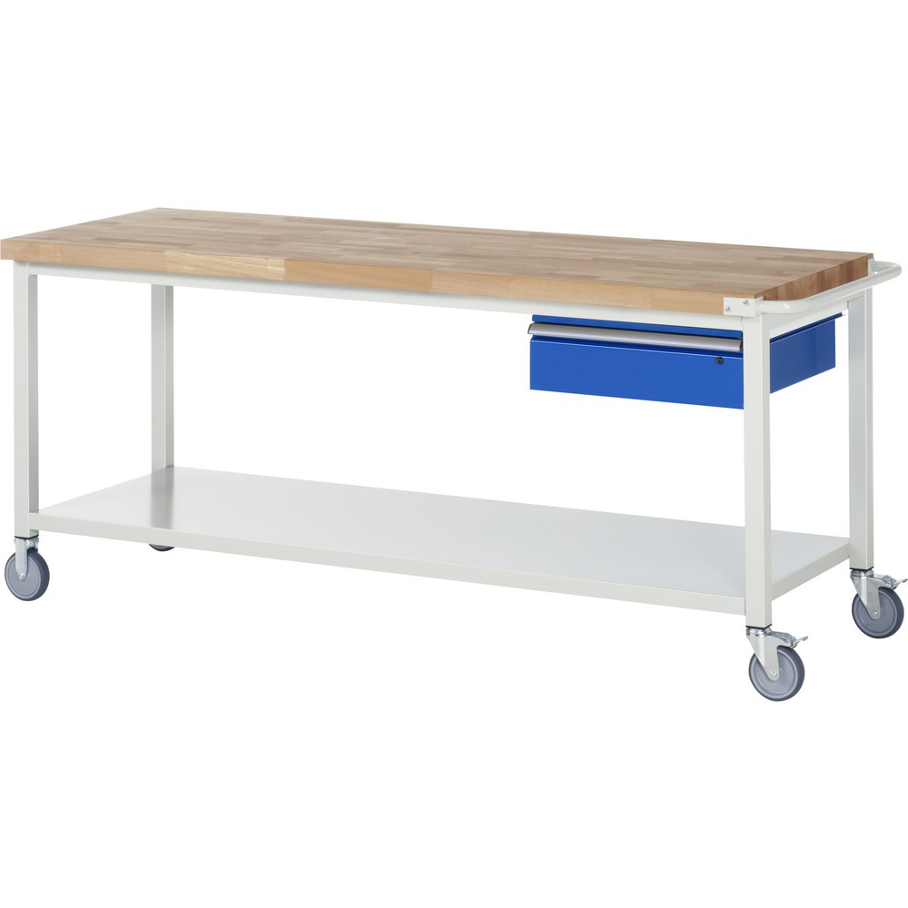 Número de imagen del producto 1: Banco de trabajo con ruedas RAU, serie 8000, H x A x F 880 x 2.000 x 700 mm, estante inferior con 1 cajón a la derecha