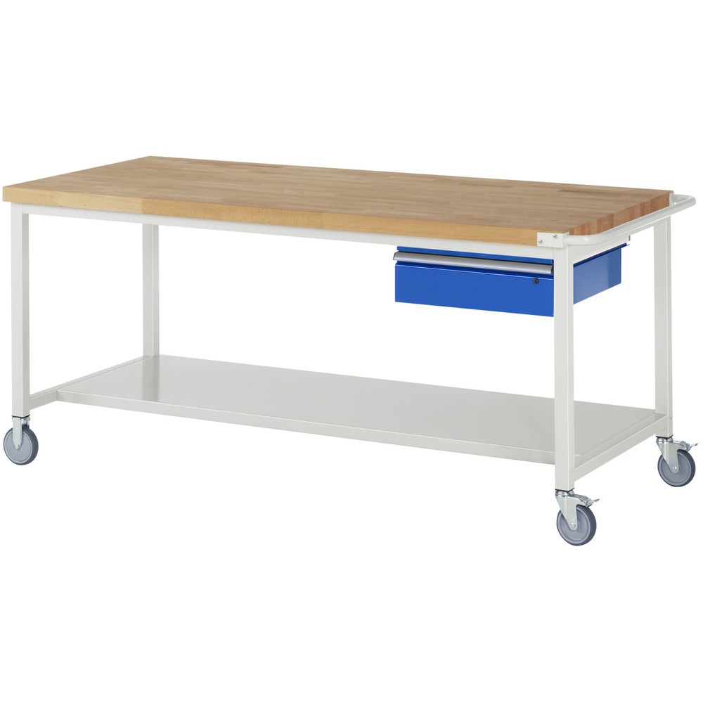 Número de imagen del producto 1: Banco de trabajo con ruedas RAU, serie 8000, H x A x F 880 x 2.000 x 900 mm, estante inferior con 1 cajón a la derecha