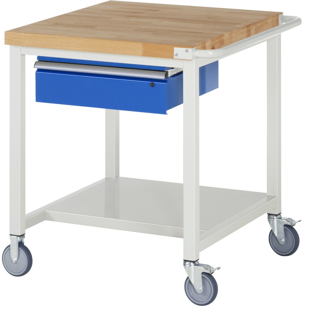 Imagen del producto: Banco de trabajo con ruedas RAU, serie 8000, H x A x F 880 x 750 x 900 mm, estante inferior con 1 cajón a la derecha
