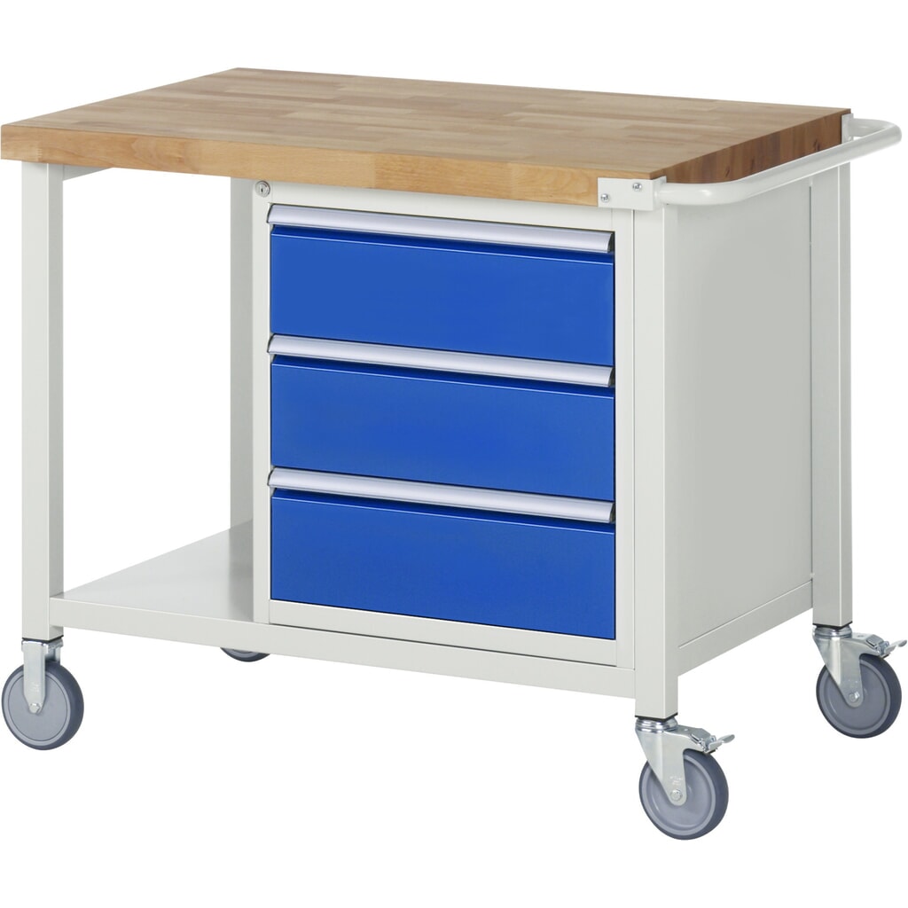 Banco de trabajo móvil RAU serie 8000, 1 contenedor, HxAxF 880 x 1.000 x 700 mm, 3 cajones extraíbles al 90 %, ancho 490 mm Imagen del producto: Banco de trabajo móvil RAU serie 8000, 1 contenedor, HxAxF 880 x 1.000 x 700 mm, 3 cajones extraíbles al 90 %, ancho 490 mm