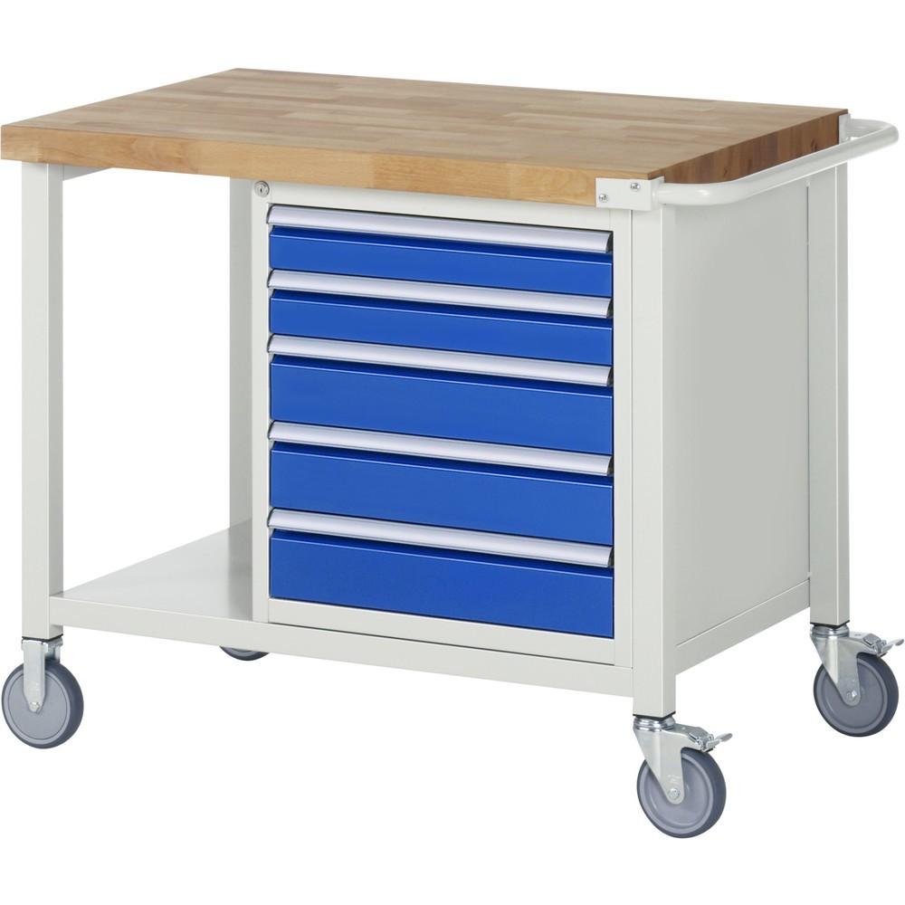 Imagen del producto: Banco de trabajo móvil RAU serie 8000, HxAxF 880 x 1.000 x 700 mm, 1 contenedor, 5 cajones extraíbles al 90 %, ancho 490 mm
