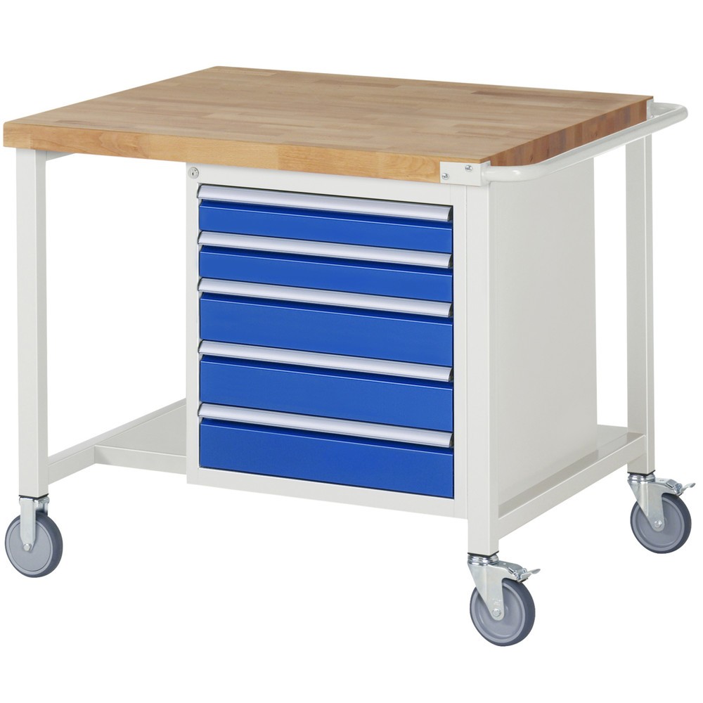 Imagen del producto: Banco de trabajo móvil RAU serie 8000, HxAxF 880 x 1.000 x 900 mm, 1 contenedor, 5 cajones extraíbles al 90 %, ancho 490 mm