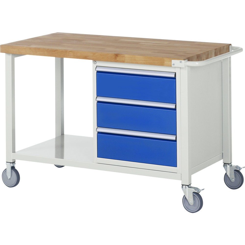 Imagen del producto: Banco de trabajo móvil RAU serie 8000, 1 contenedor, HxAxF 880 x 1.250 x 700 mm, 3 cajones extraíbles al 90 %, ancho 490 mm