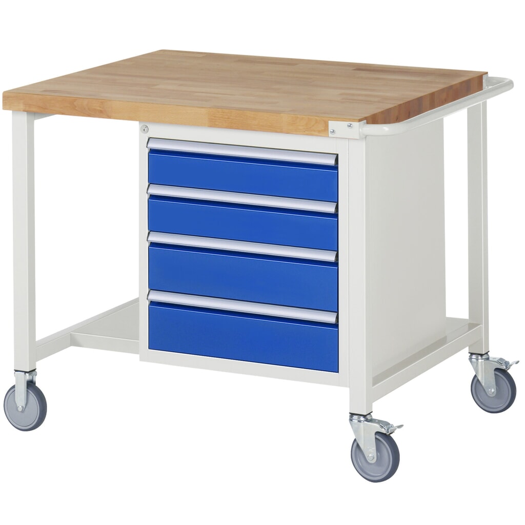 Imagen del producto: Banco de trabajo móvil RAU serie 8000, HxAxF 880 x 1.000 x 900 mm, 1 contenedor, 4 cajones extraíbles al 90 %, ancho 490 mm