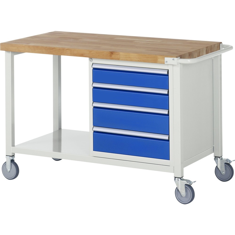 Imagen del producto: Banco de trabajo móvil RAU serie 8000, HxAxF 880 x 1.250 x 700 mm, 1 contenedor, 4 cajones extraíbles al 90 %, ancho 490 mm