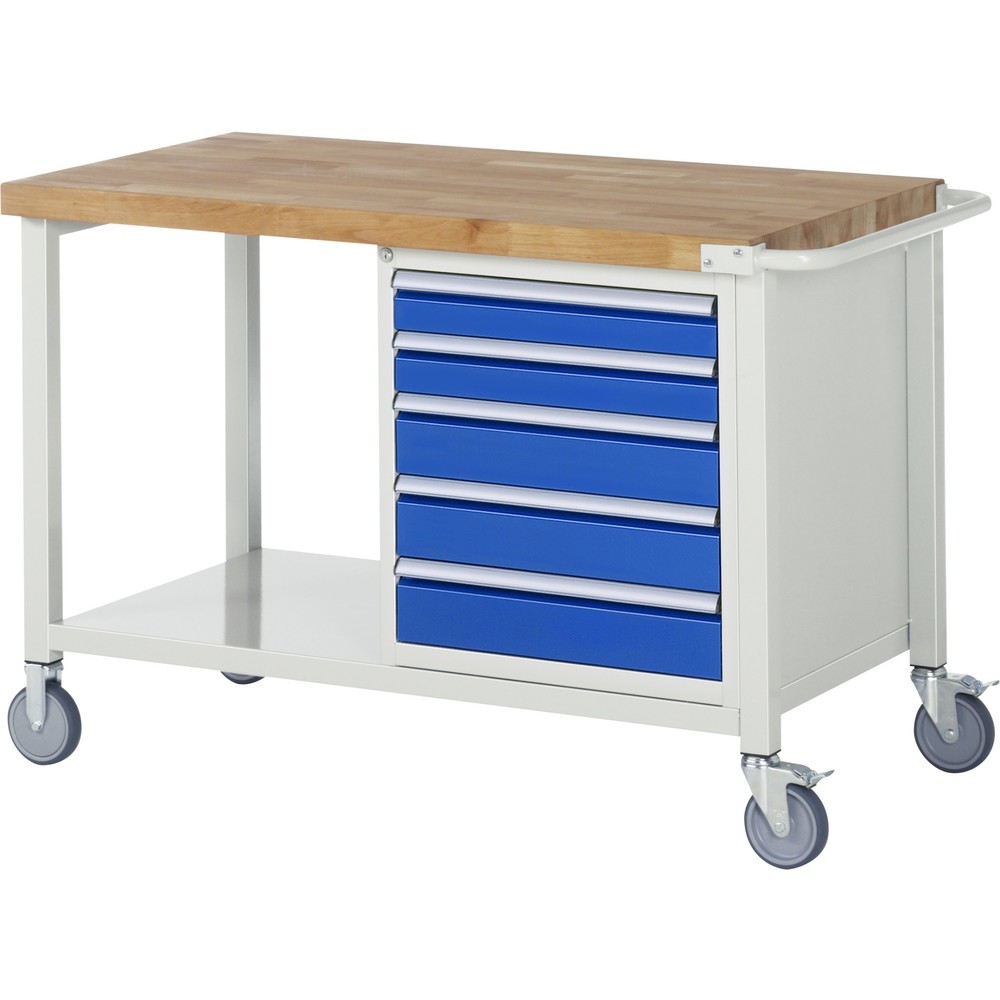 Imagen del producto: Banco de trabajo móvil RAU serie 8000, HxAxF 880 x 1.250 x 700 mm, 1 contenedor, 5 cajones extraíbles al 90 %, ancho 490 mm