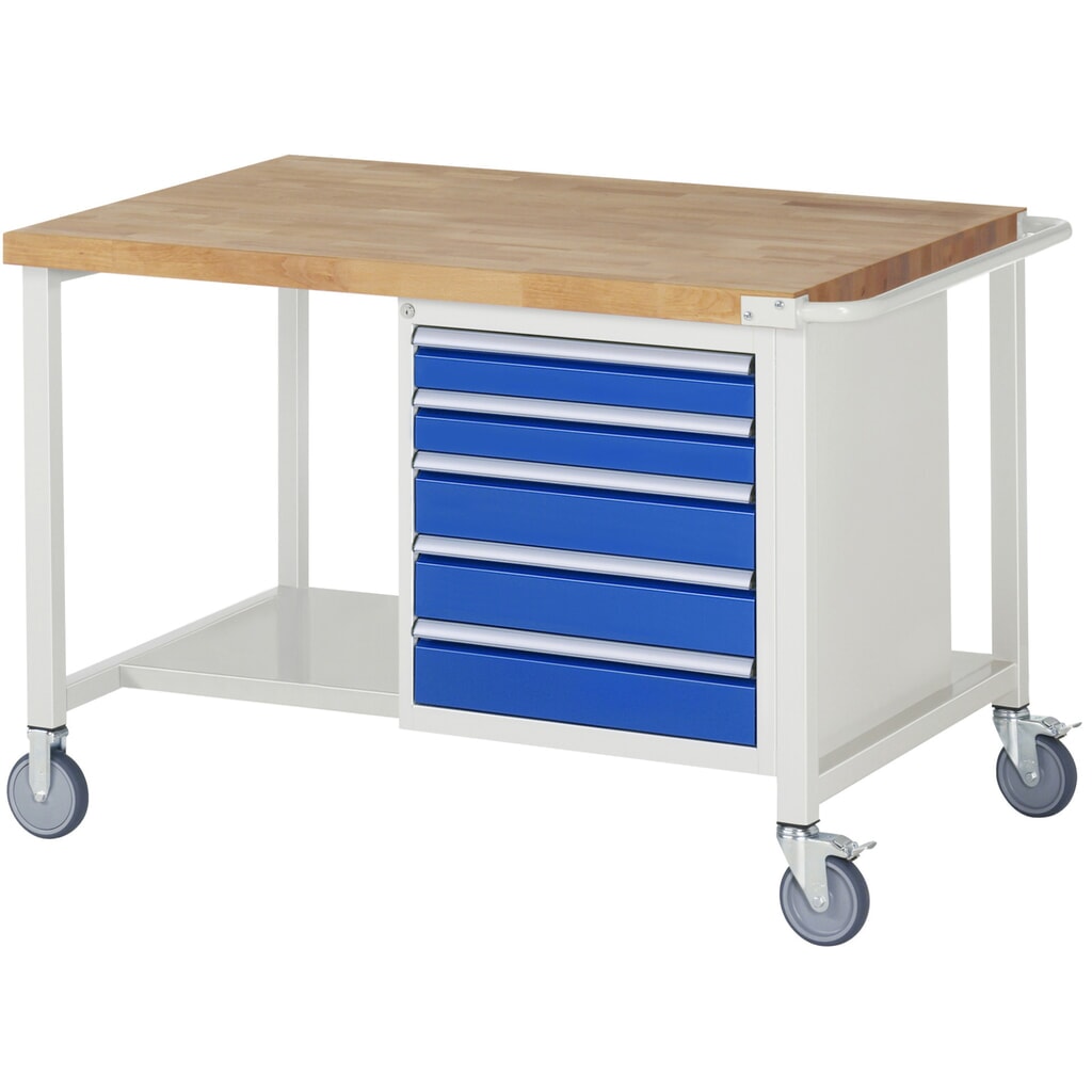 Imagen del producto: Banco de trabajo móvil RAU serie 8000, HxAxF 880 x 1.250 x 900 mm, 1 contenedor, 5 cajones extraíbles al 90 %, ancho 490 mm