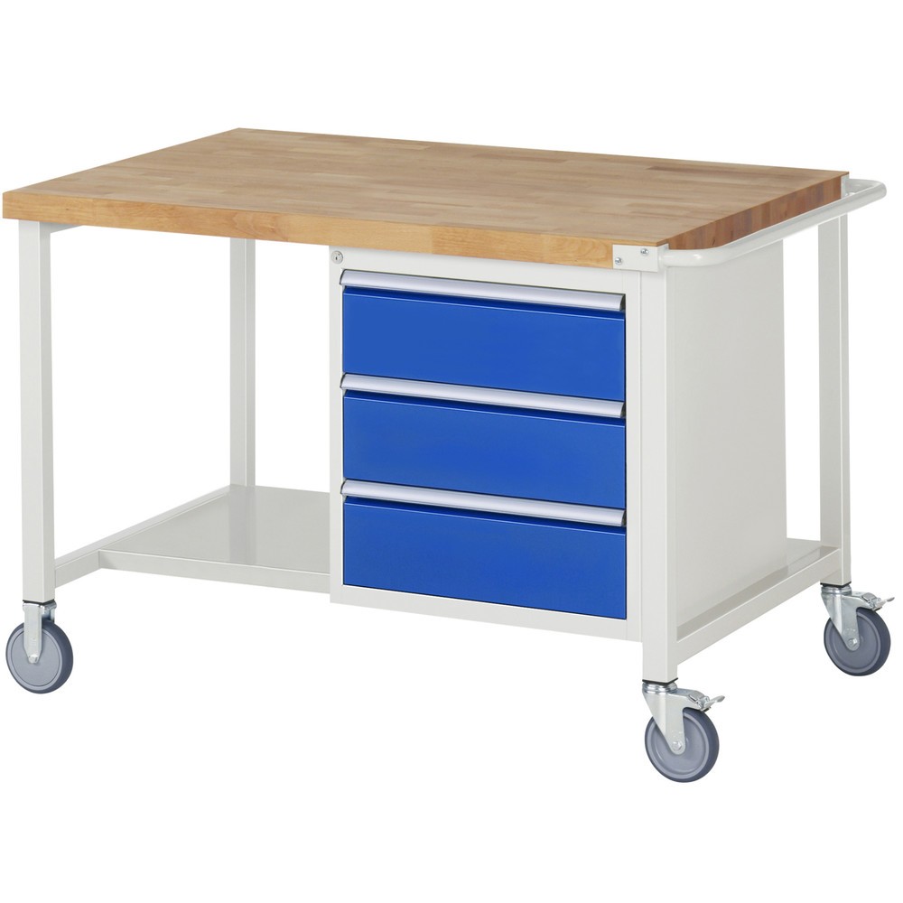 Imagen del producto: Banco de trabajo móvil RAU serie 8000, 1 contenedor, HxAxF 880 x 1.250 x 900 mm, 3 cajones extraíbles al 90 %, ancho 490 mm