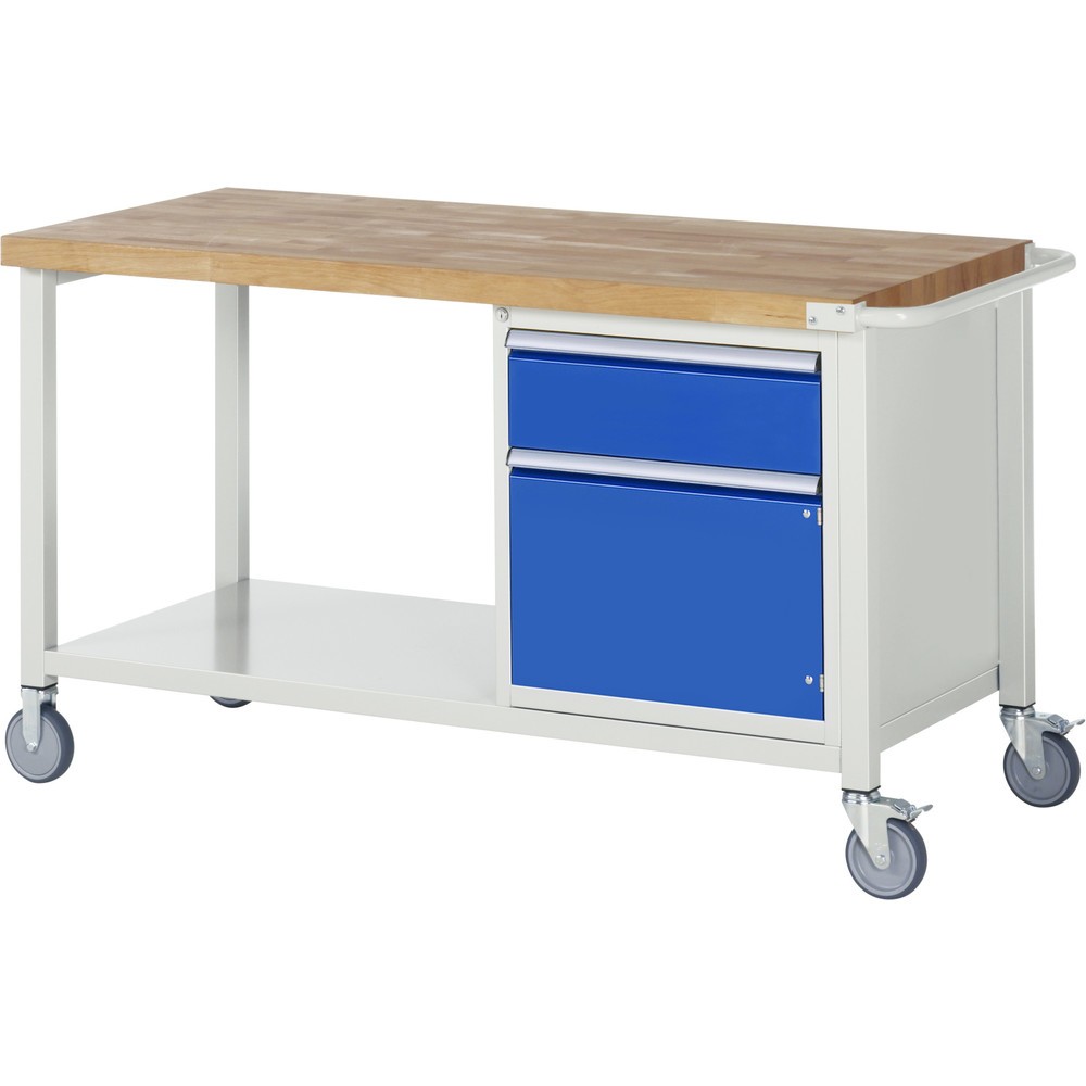 Imagen del producto: Banco de trabajo móvil RAU serie 8000, HxAxF 880 x 1.500 x 700 mm, 1 contenedor, 1 puerta batiente, 1 cajón extraíble al 90 %