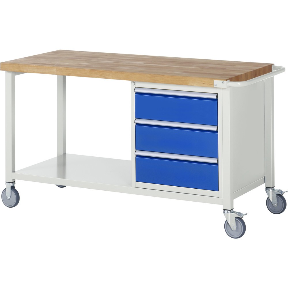 Número de imagen del producto 1: Banco de trabajo móvil RAU serie 8000, 1 contenedor, HxAxF 880 x 1.500 x 700 mm, 3 cajones extraíbles al 90 %, ancho 490 mm