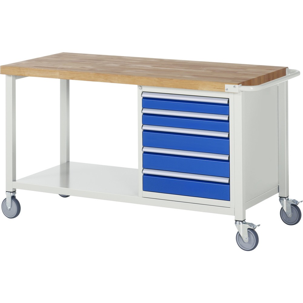 Imagen del producto: Banco de trabajo móvil RAU serie 8000, HxAxF 880 x 1.500 x 700 mm, 1 contenedor, 5 cajones extraíbles al 90 %, ancho 490 mm