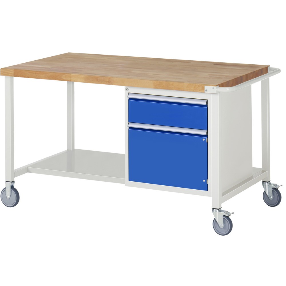 Imagen del producto: Banco de trabajo móvil RAU serie 8000, HxAxF 880 x 1.500 x 900 mm, 1 contenedor, 1 puerta batiente, 1 cajón extraíble al 90 %