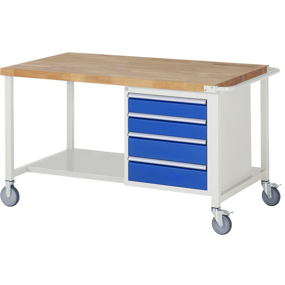 Número de imagen del producto 1: Banco de trabajo móvil RAU serie 8000, HxAxF 880 x 1.500 x 900 mm, 1 contenedor, 4 cajones extraíbles al 90 %, ancho 490 mm