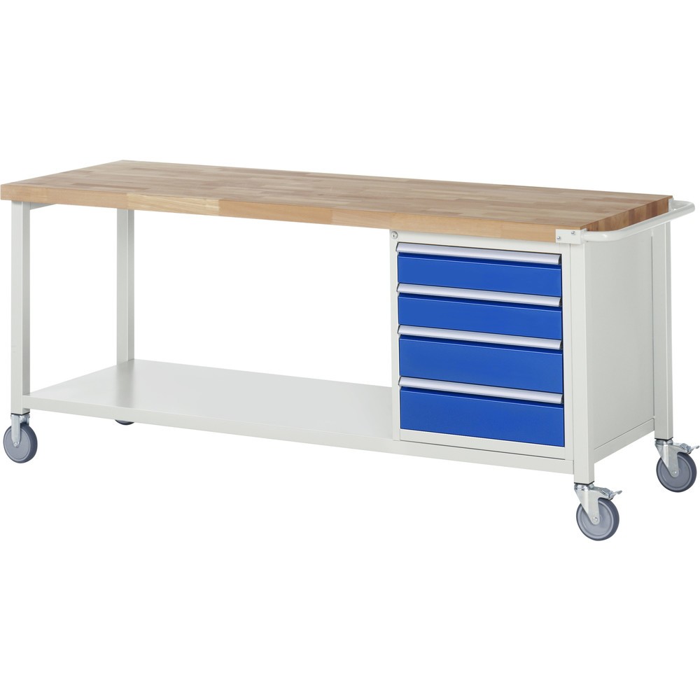 Imagen del producto: Banco de trabajo móvil RAU serie 8000, HxAxF 880 x 2.000 x 700 mm, 1 contenedor, 4 cajones extraíbles al 90 %, ancho 490 mm