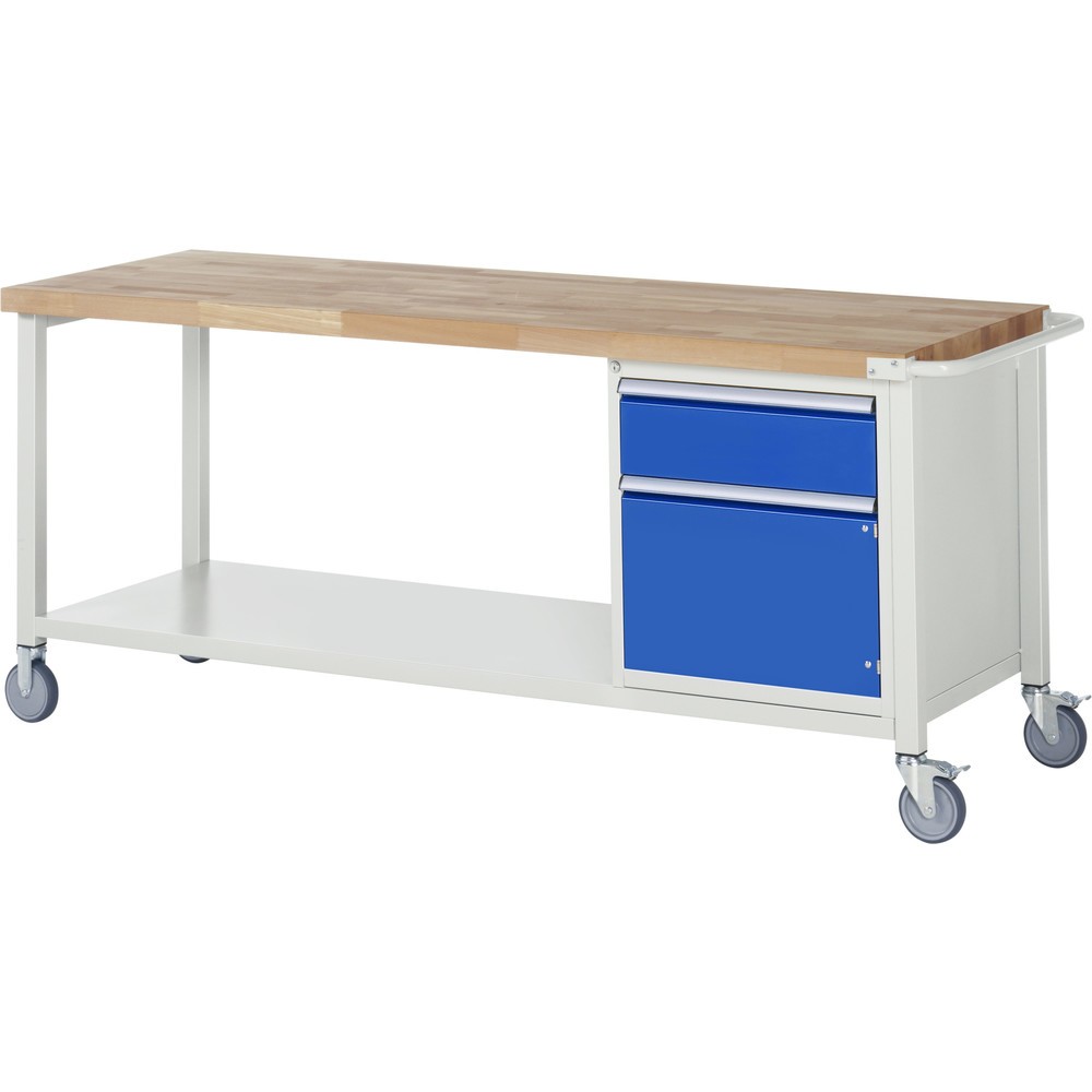 Número de imagen del producto 1: Banco de trabajo móvil RAU serie 8000, HxAxF 880 x 2.000 x 700 mm, 1 contenedor, 1 puerta batiente, 1 cajón extraíble al 90 %