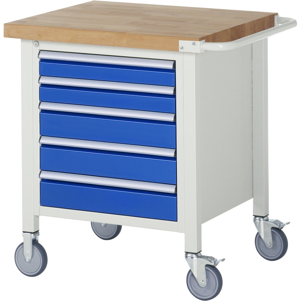 Banco de trabajo móvil RAU serie 8000, HxAxF 880 x 750 x 700 mm, 1 contenedor, 5 cajones extraíbles al 90 %, ancho 490 mm Imagen del producto: Banco de trabajo móvil RAU serie 8000, HxAxF 880 x 750 x 700 mm, 1 contenedor, 5 cajones extraíbles al 90 %, ancho 490 mm