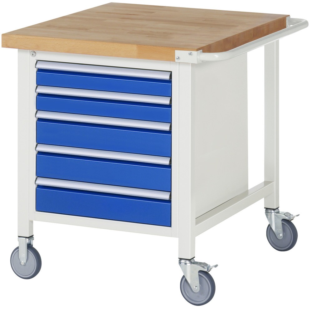 Imagen del producto: Banco de trabajo móvil RAU serie 8000, HxAxF 880 x 750 x 900 mm, 1 contenedor, 5 cajones extraíbles al 90 %, ancho 490 mm
