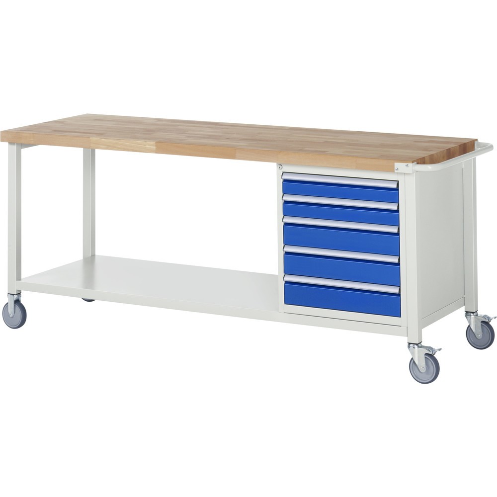 Imagen del producto: Banco de trabajo móvil RAU serie 8000, HxAxF 880 x 2.000 x 700 mm, 1 contenedor, 5 cajones extraíbles al 90 %, ancho 490 mm