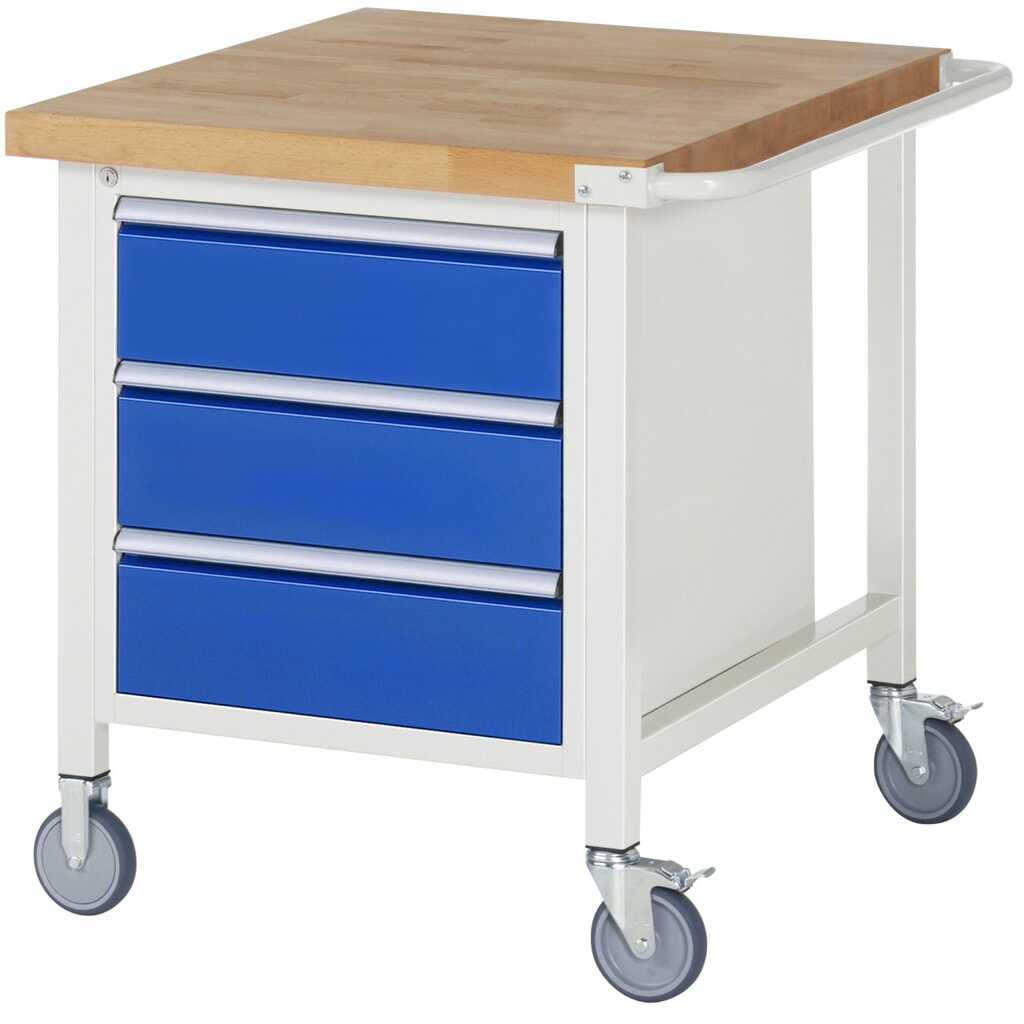 Banco de trabajo móvil RAU serie 8000, 1 contenedor, HxAxF 880 x 750 x 900 mm, 3 cajones extraíbles al 90 %, ancho 490 mm Imagen del producto: Banco de trabajo móvil RAU serie 8000, 1 contenedor, HxAxF 880 x 750 x 900 mm, 3 cajones extraíbles al 90 %, ancho 490 mm