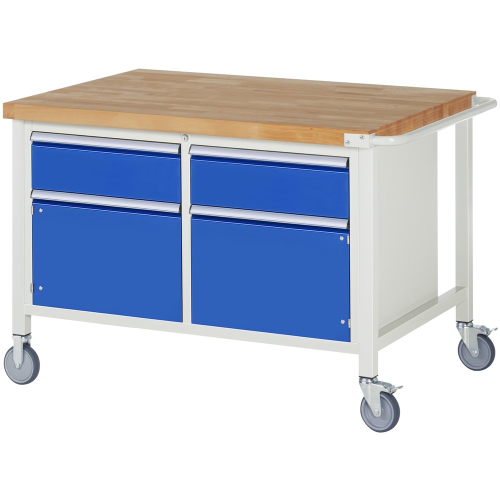 Imagen del producto: Banco de trabajo móvil RAU serie 8000, 1 contenedor doble, 2 puertas batientes, HxAxF 880 x 1.250 x 900 mm, 2 cajones extraíbles al 90 %, ErgoScript