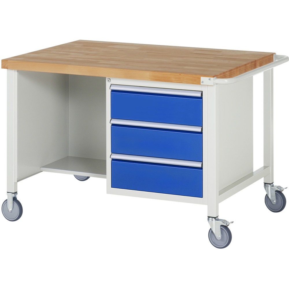 Imagen del producto: Banco de trabajo móvil RAU serie 8000, 1 contenedor doble, 1 estante inferior, HxAxF 880 x 1.250 x 900 mm, 3 cajones extraíbles al 90 %, ErgoScript