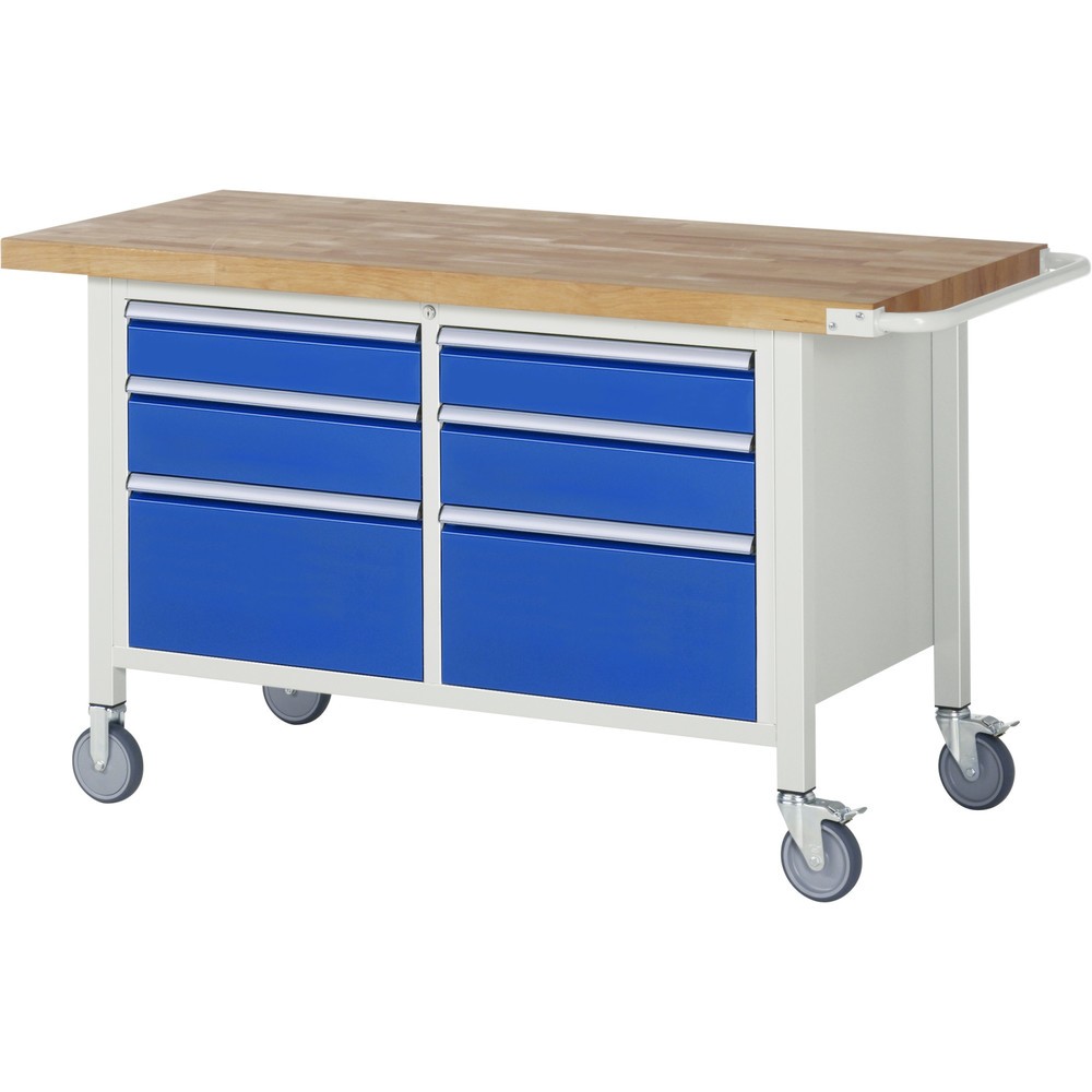 Imagen del producto: Banco de trabajo móvil RAU serie 8000, 1 contenedor doble, HxAxF 880 x 1.500 x 700 mm, 6 cajones extraíbles al 90 %, ErgoScript