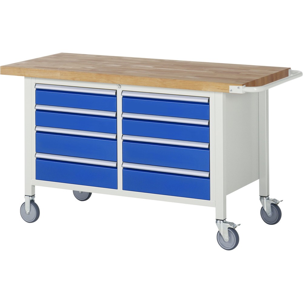 Imagen del producto: Banco de trabajo móvil RAU serie 8000, 1 contenedor doble, HxAxF 880 x 1.500 x 700 mm, 8 cajones extraíbles al 90 %