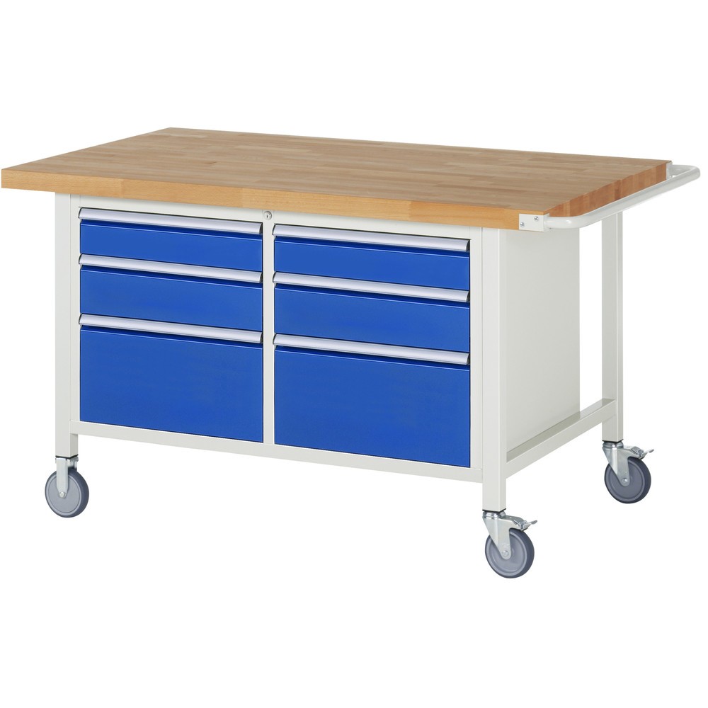 Imagen del producto: Banco de trabajo móvil RAU serie 8000, 1 contenedor doble, HxAxF 880 x 1.500 x 900 mm, 6 cajones extraíbles al 90 %