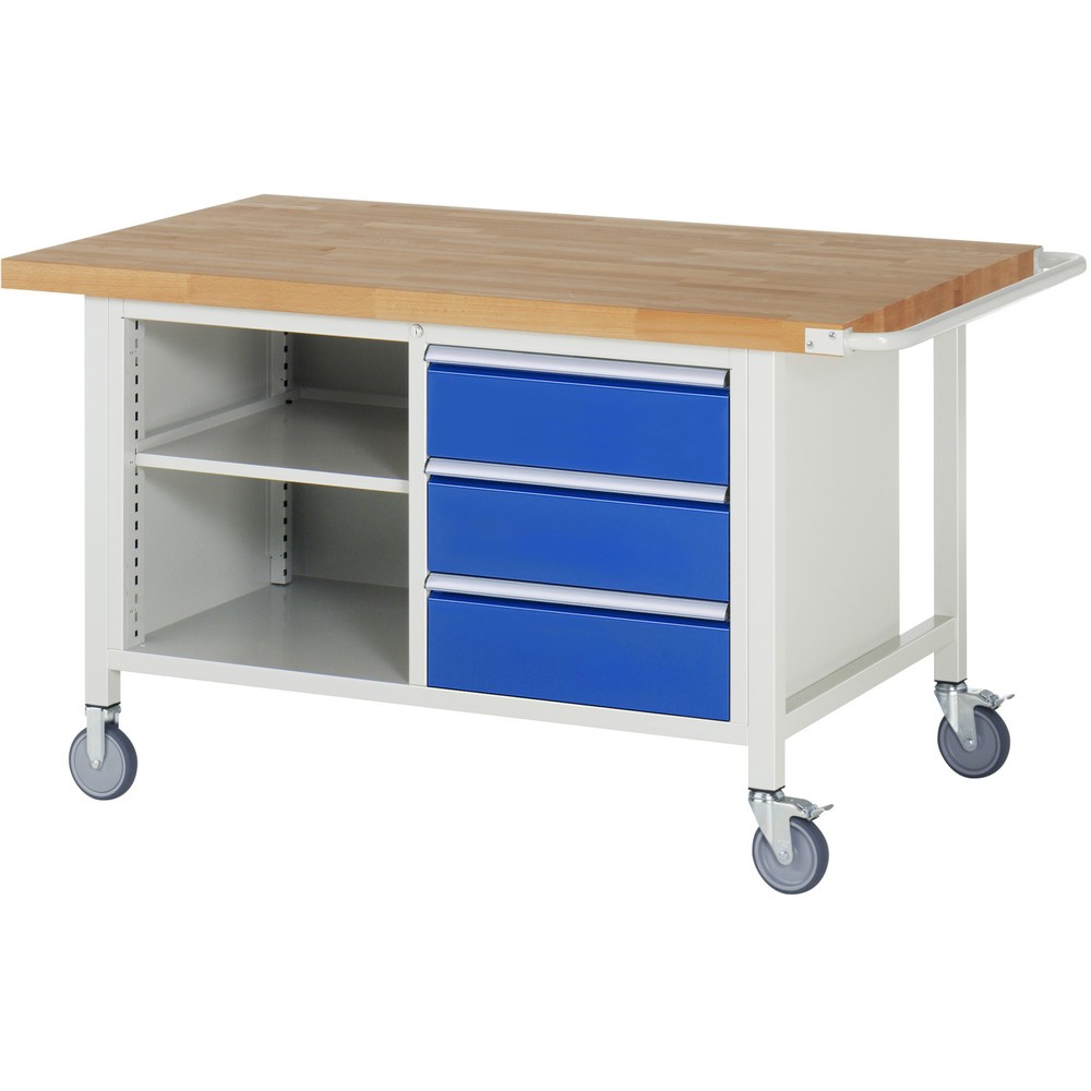 Número de imagen del producto 1: Banco de trabajo móvil RAU serie 8000, 1 contenedor doble, 1 balda, HxAxF 880 x 1.500 x 900 mm, 3 cajones extraíbles al 90 %