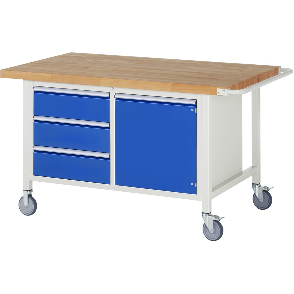 Número de imagen del producto 1: Banco de trabajo móvil RAU serie 8000, 1 contenedor doble, 1 puerta batiente, HxAxF 880 x 1.500 x 900 mm, 3 cajones extraíbles al 90 %