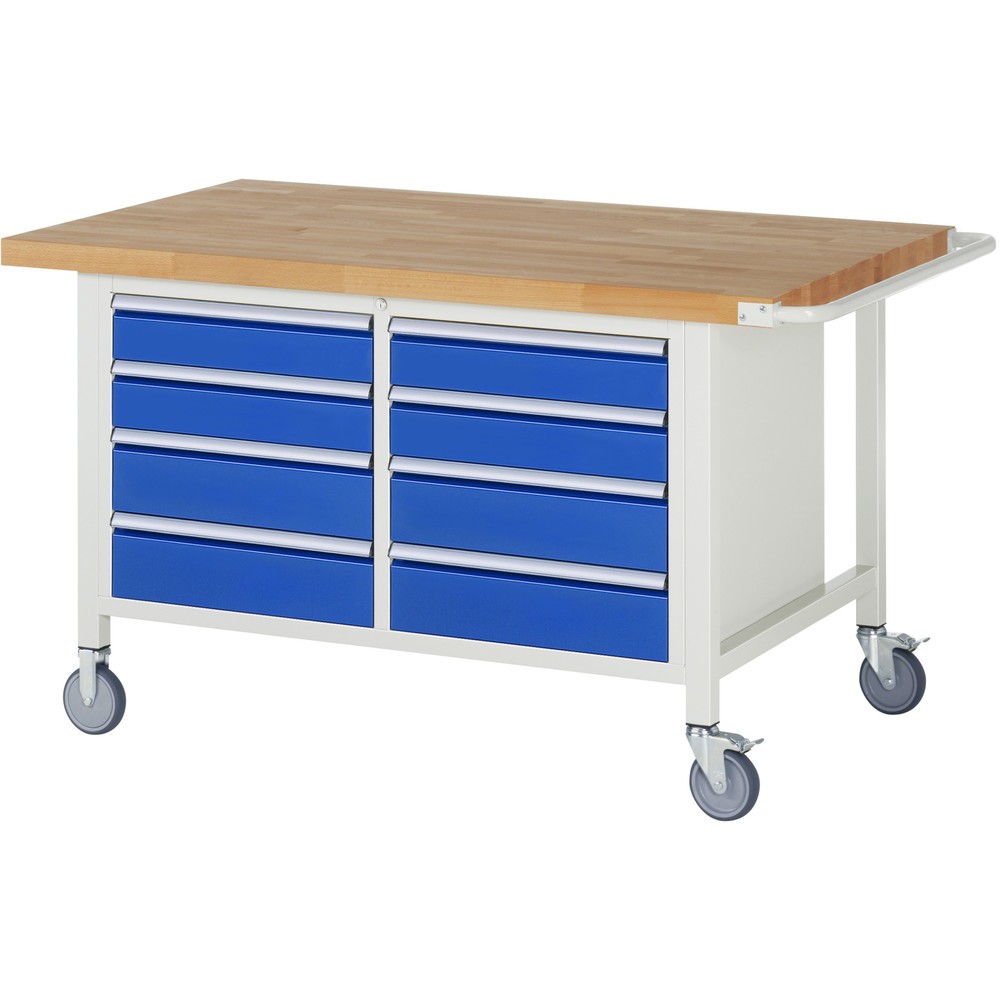 Imagen del producto: Banco de trabajo móvil RAU serie 8000, 1 contenedor doble, HxAxF 880 x 1.500 x 900 mm, 8 cajones extraíbles al 90 %