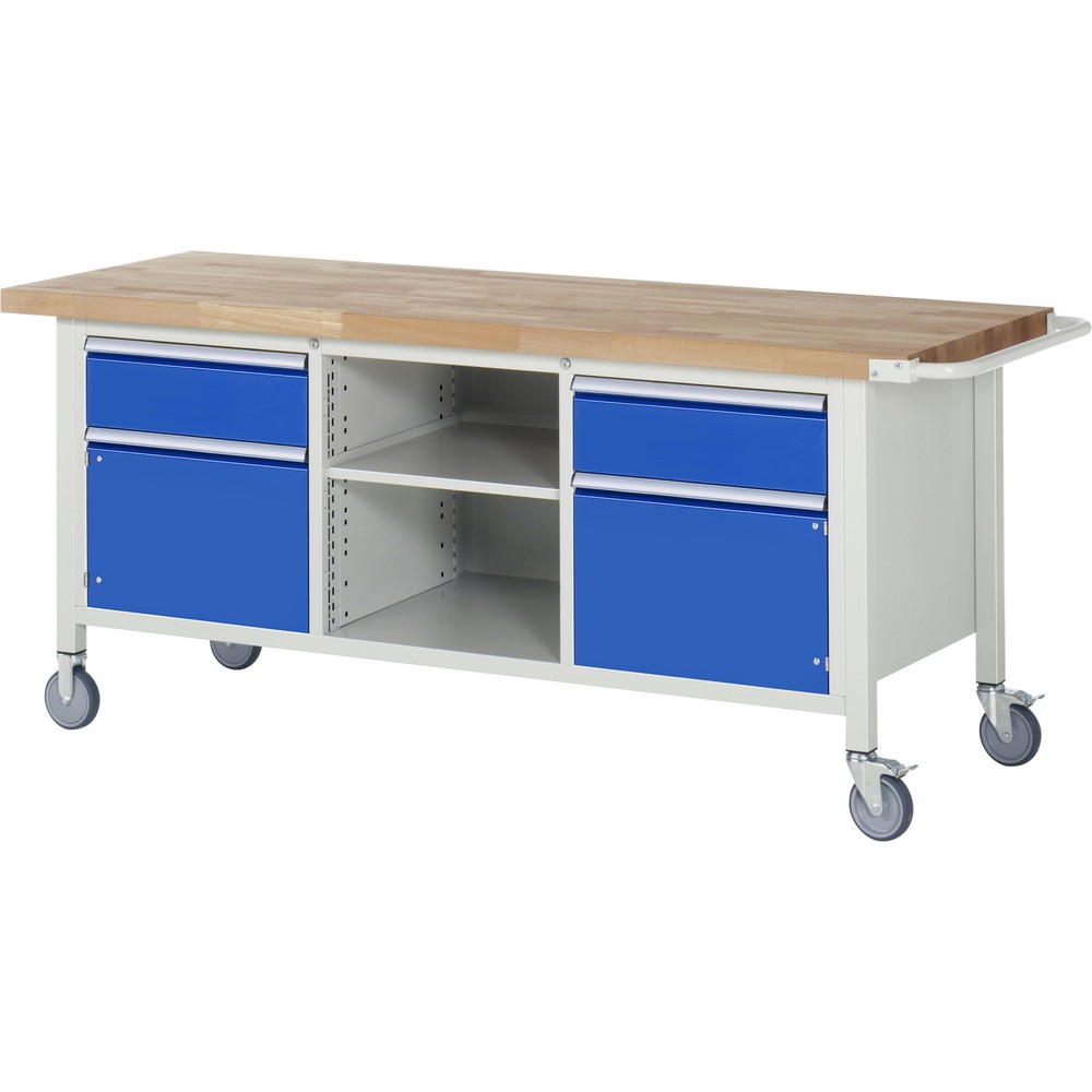Número de imagen del producto 1: Banco de trabajo móvil RAU serie 8000, 1 contenedor triple, 1 balda, 2 puertas batientes HxAxF 880 x 2.000 x 700 mm, 2 cajones extraíbles al 90 %, ErgoScript