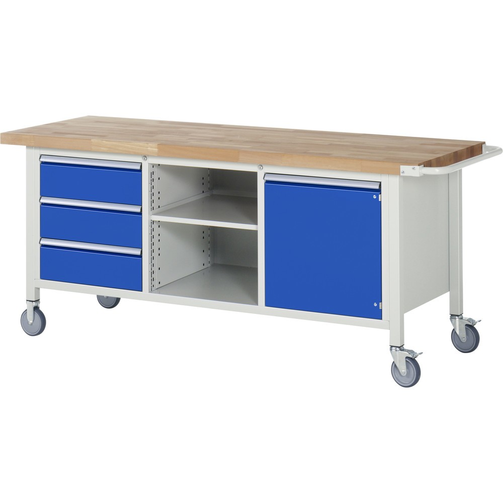 Número de imagen del producto 1: Banco de trabajo móvil RAU serie 8000, 1 contenedor triple, 1 balda, 1 puerta batiente HxAxF 880 x 2.000 x 700 mm, 3 cajones extraíbles al 90 %, ErgoScript
